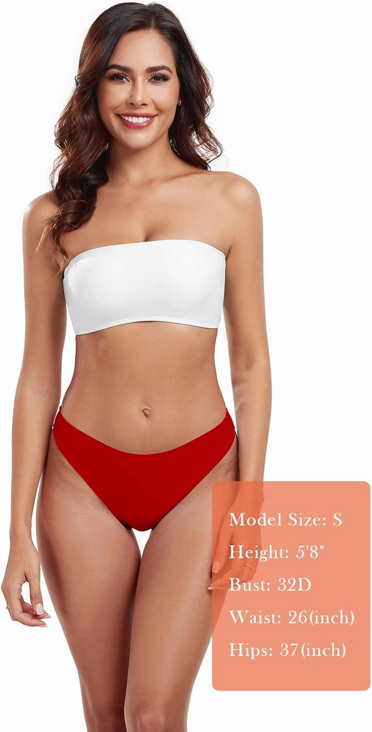Women's Swim Bottoms High Cut Mid Waisted Bikini Bottoms Moderate Coverage Bathing Suit Bottoms