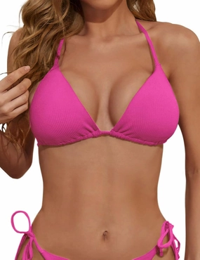 Women's Triangle Bikini Top Ribbed Push up Padded Halter String Bathing Suits Top