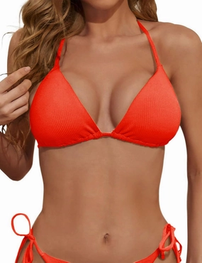 Women's Triangle Bikini Top Ribbed Push up Padded Halter String Bathing Suits Top