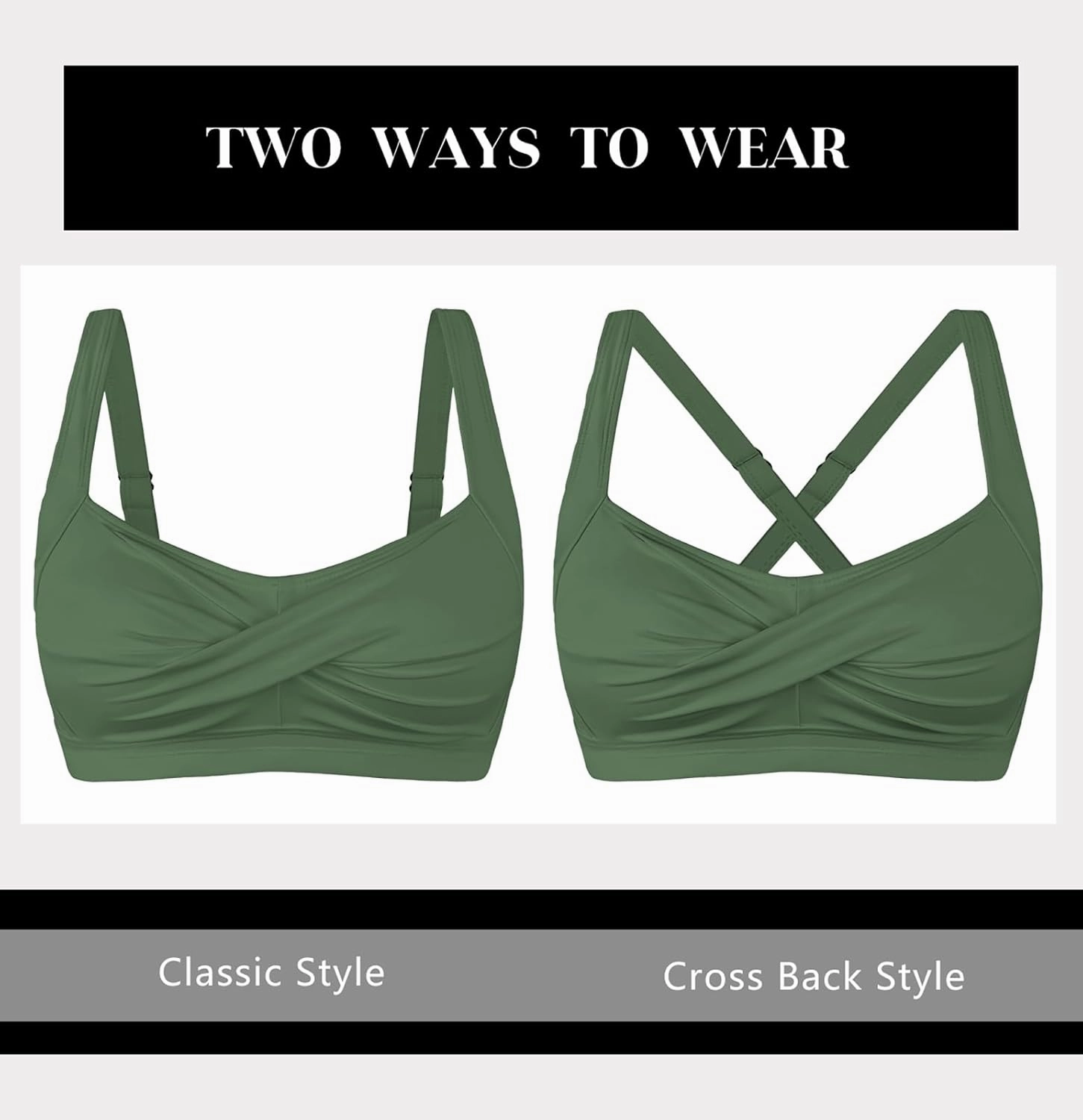 Women's Twist Front Bikini Top V Neck Full Coverage Padded Swimsuit Bathing Suit Tops Only