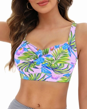 Women's Twist Front Bikini Top V Neck Full Coverage Padded Swimsuit Bathing Suit Tops Only
