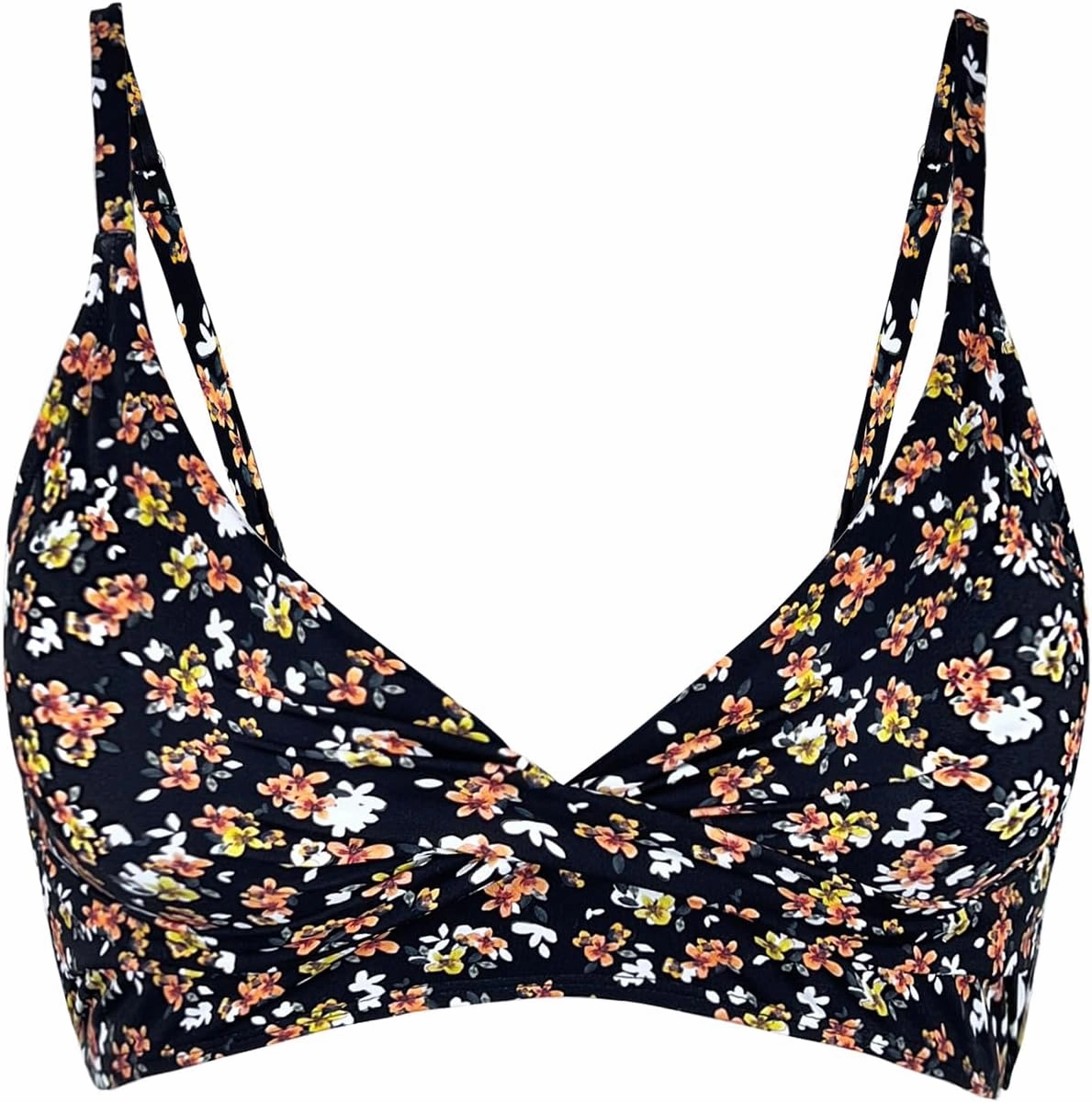 Women's Twist Front V Neck Bikini Top Padded Adjustable Spaghetti Straps Bathing Suit Tops Only