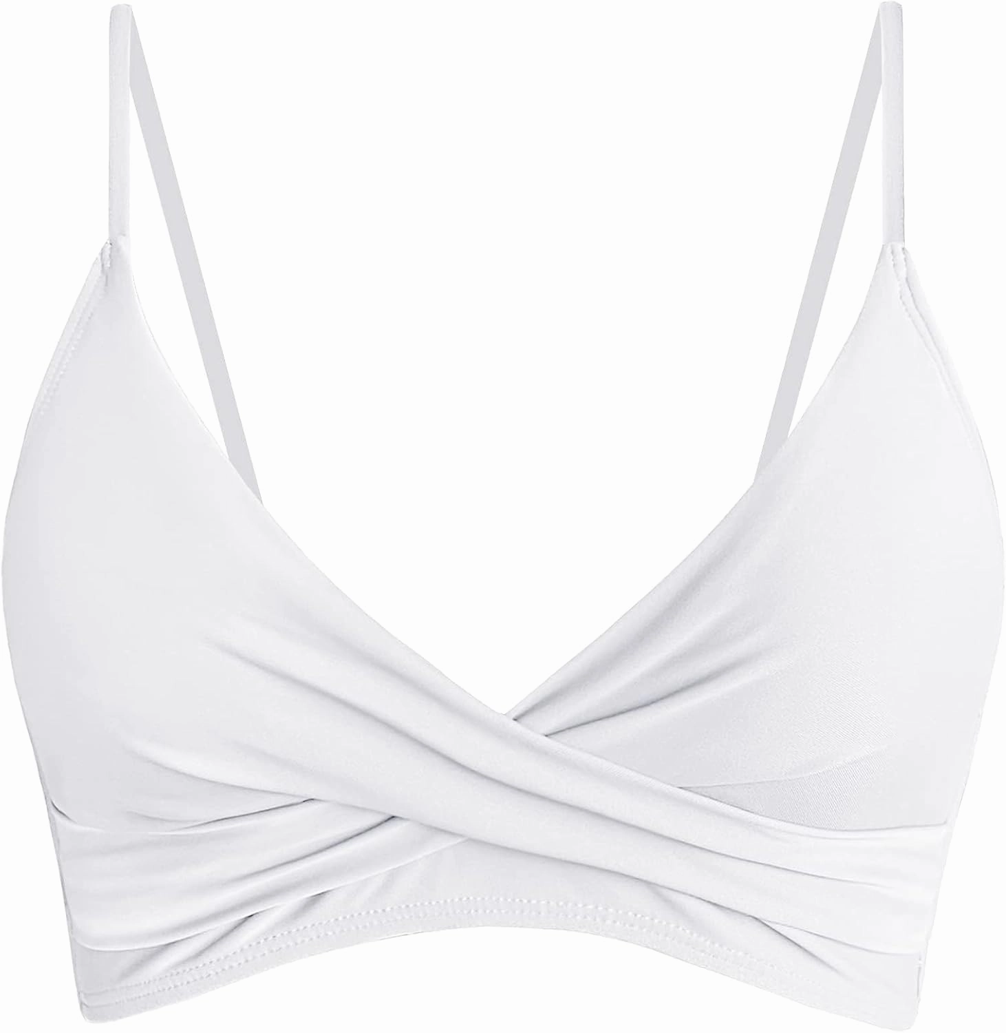 Women's Twist Front V Neck Bikini Top Padded Adjustable Spaghetti Straps Bathing Suit Tops Only