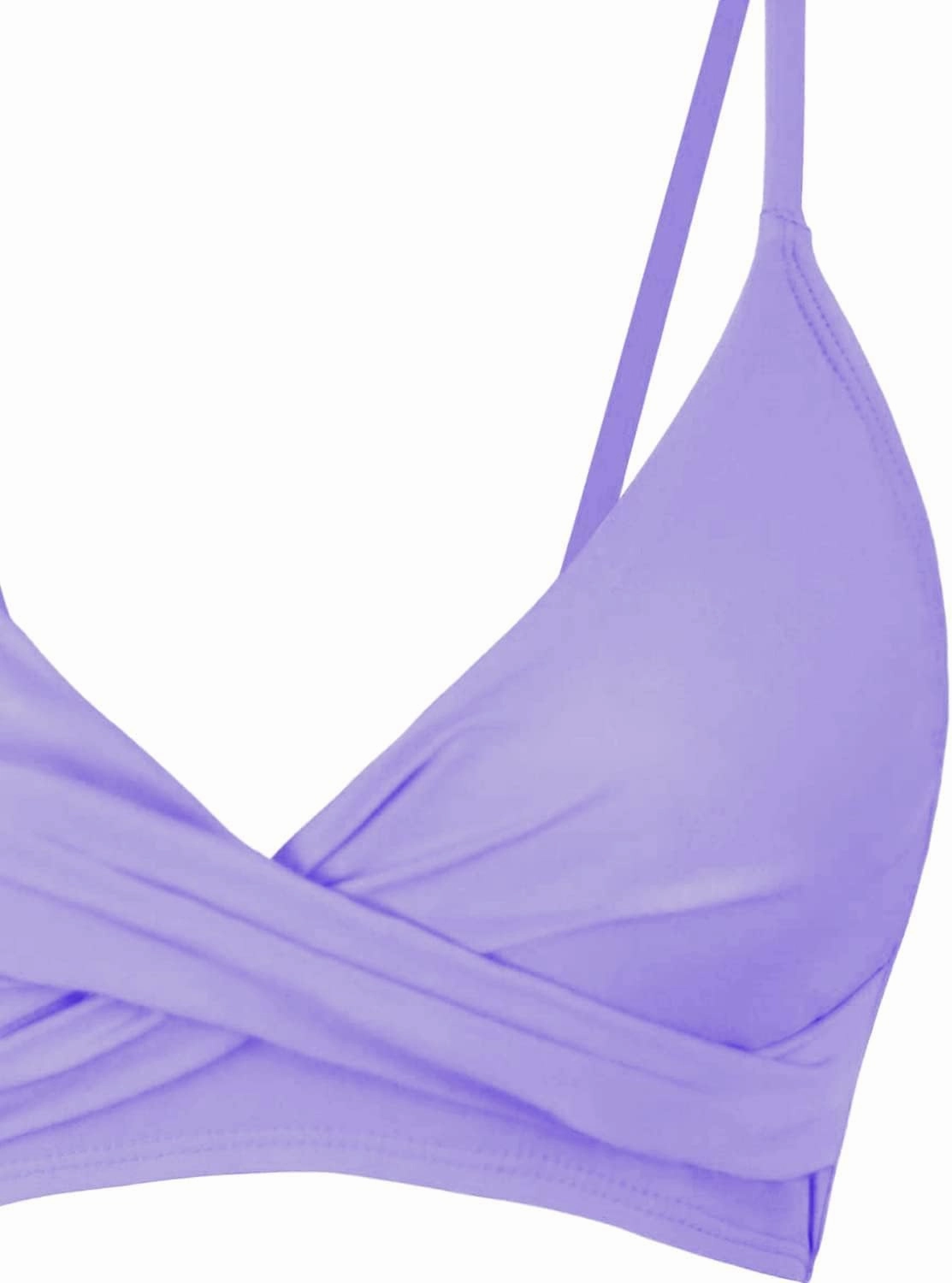 Women's Twist Front V Neck Bikini Top Padded Adjustable Spaghetti Straps Bathing Suit Tops Only