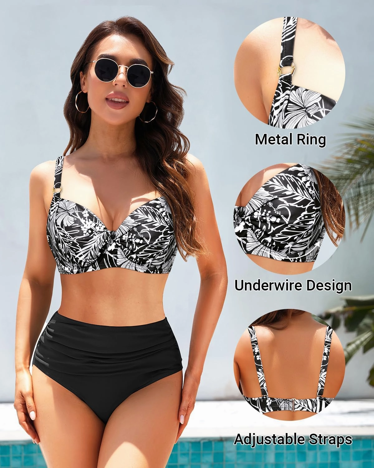 Women's Underwire Bikini Top - Push Up Swimsuit Top Only Twist Front Bathing Suit 2025 Retro Swim Bra