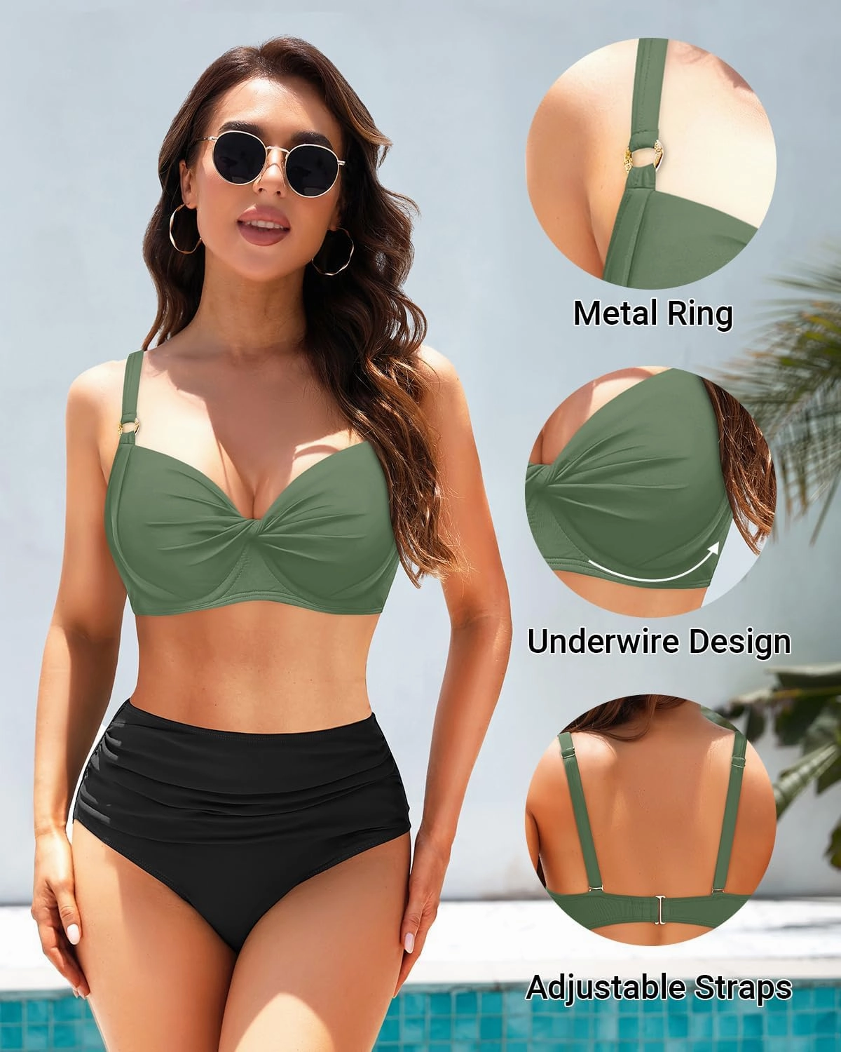 Women's Underwire Bikini Top - Push Up Swimsuit Top Only Twist Front Bathing Suit 2025 Retro Swim Bra