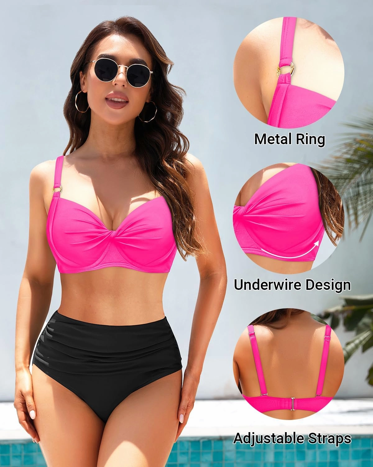 Women's Underwire Bikini Top - Push Up Swimsuit Top Only Twist Front Bathing Suit 2025 Retro Swim Bra