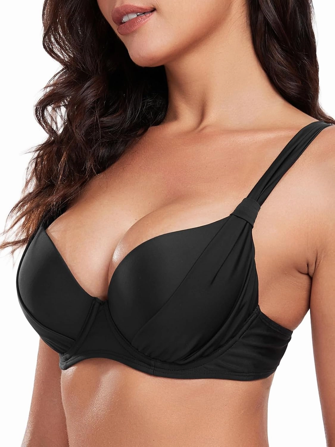 Women's Underwire Bikini Top Push Up Swimsuit Top Ruched Molded Padded Bathing Suit Top