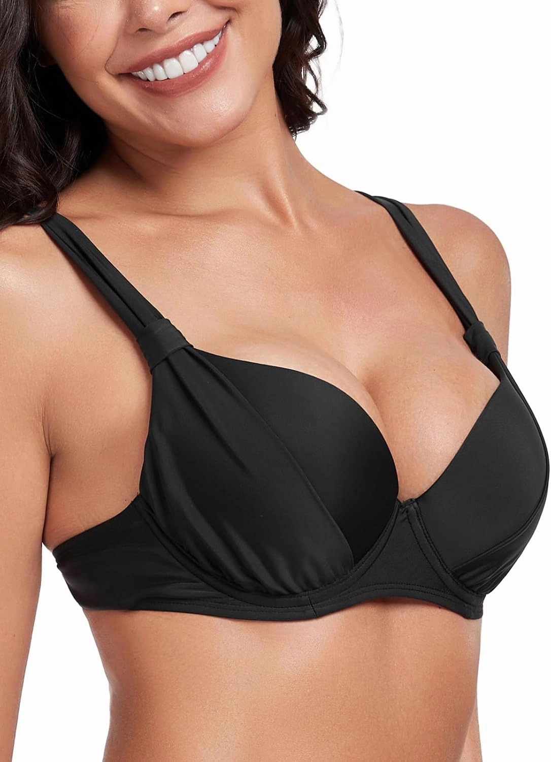 Women's Underwire Bikini Top Push Up Swimsuit Top Ruched Molded Padded Bathing Suit Top