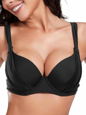 Women's Underwire Bikini Top Push Up Swimsuit Top Ruched Molded Padded Bathing Suit Top