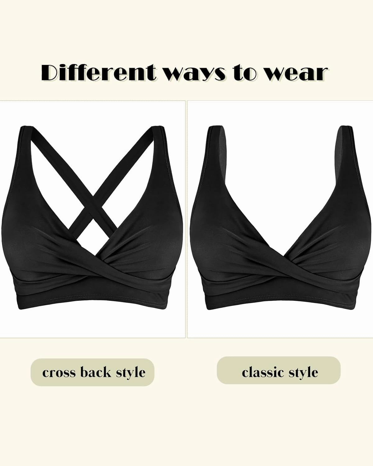 Women's V Neck Bikini Tops Twist Front Cross Back Adjustable Straps Padded Swimsuit Bathing Suit Top Only for Women