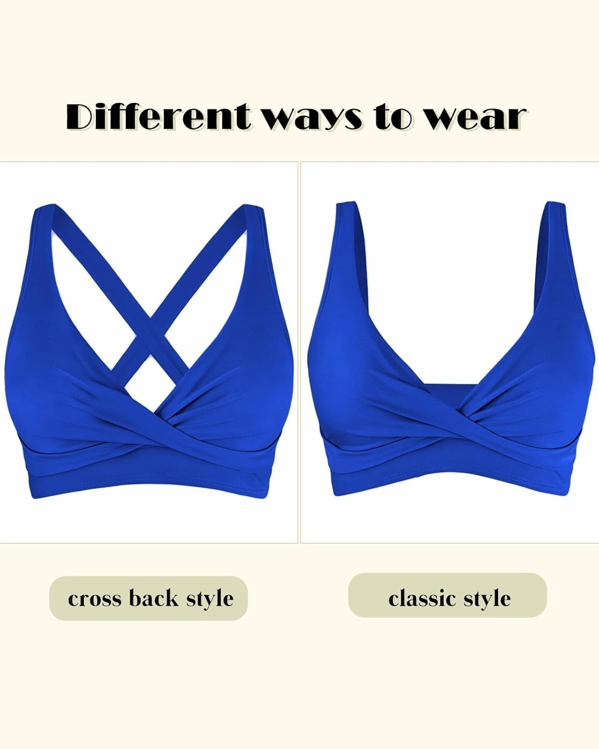 Women's V Neck Bikini Tops Twist Front Cross Back Adjustable Straps Padded Swimsuit Bathing Suit Top Only for Women