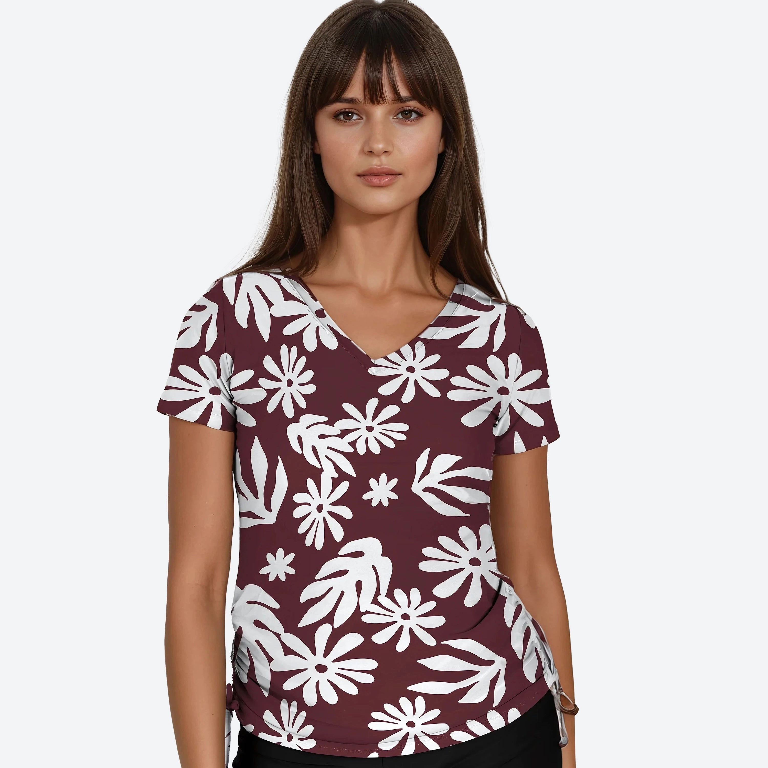 Women's V-Neck Short Sleeve Rashguard Adele Swim Top