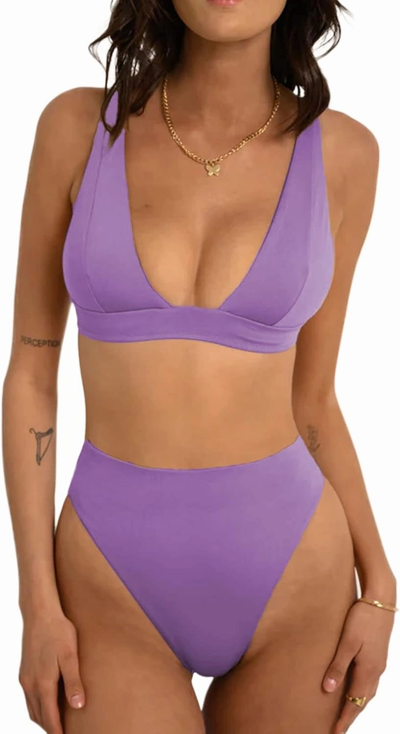 Women Sexy Brazilian Bikini Sets 2 Piece Cheeky Triangle Bikini V Neck Swimsuit high Cut Thong Bottom