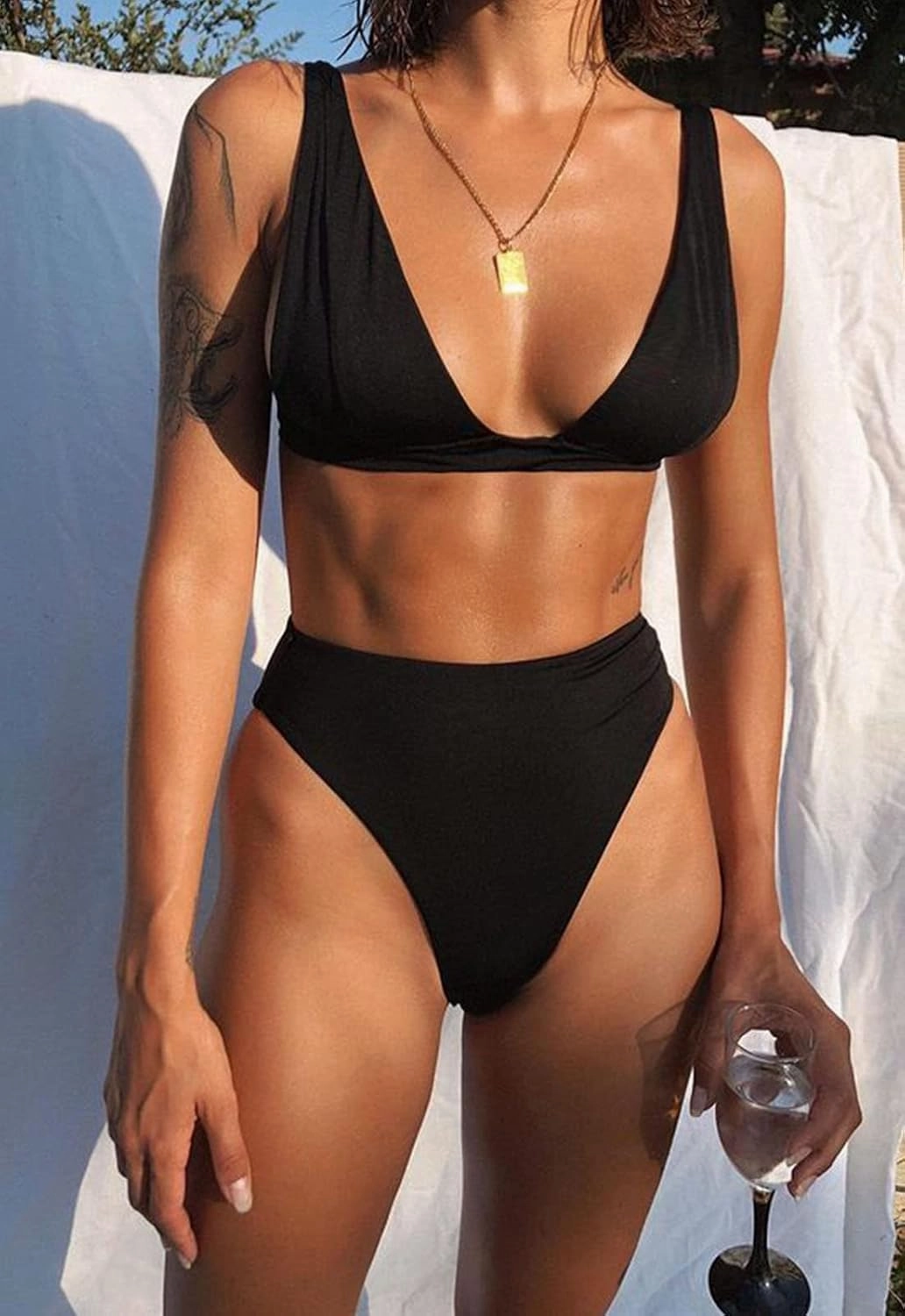 Women Sexy Brazilian Bikini Sets 2 Piece Cheeky Triangle Bikini V Neck Swimsuit high Cut Thong Bottom
