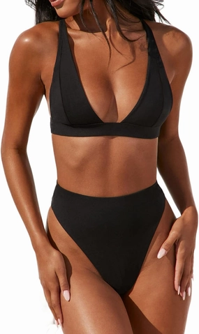 Women Sexy Brazilian Bikini Sets 2 Piece Cheeky Triangle Bikini V Neck Swimsuit high Cut Thong Bottom