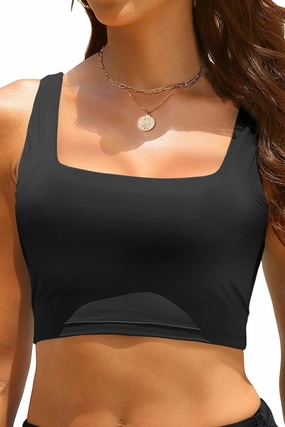 Women Sports Bra Swimsuit Top - Crop Bikini Top Only Modest Bathing Suit 2025 Square Neck Swimwear