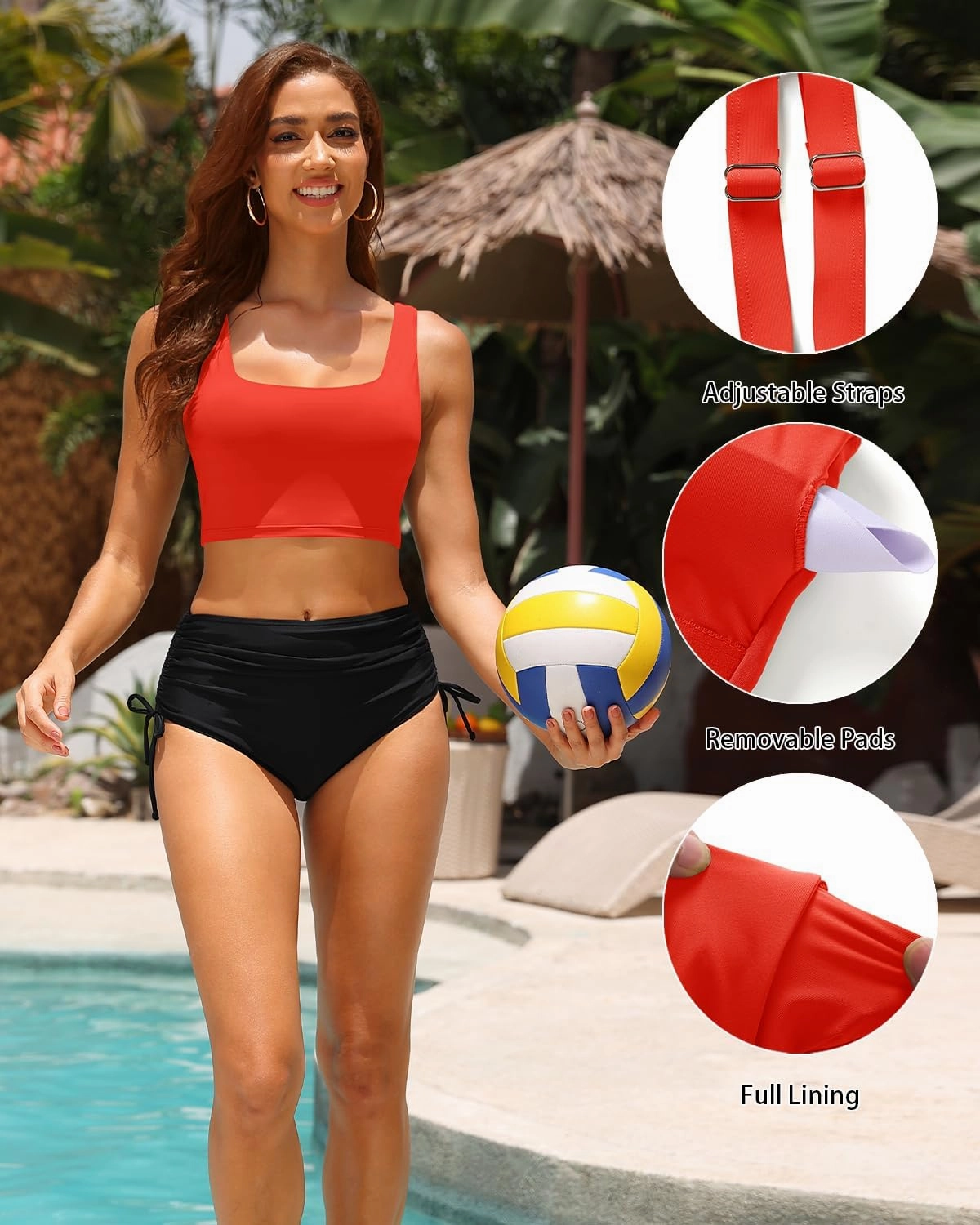 Women Sports Bra Swimsuit Top - Crop Bikini Top Only Modest Bathing Suit 2025 Square Neck Swimwear