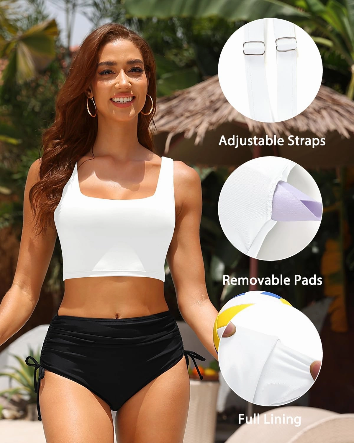 Women Sports Bra Swimsuit Top - Crop Bikini Top Only Modest Bathing Suit 2025 Square Neck Swimwear