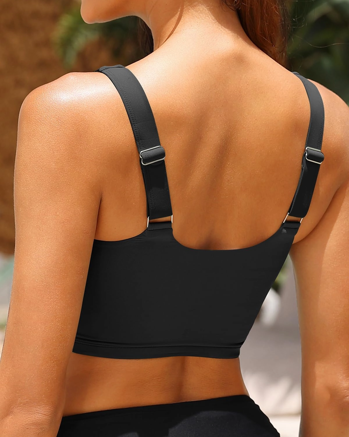 Women Sports Bra Swimsuit Top - Crop Bikini Top Only Modest Bathing Suit 2025 Square Neck Swimwear