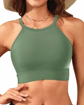 Women Swim Bikini Top - High Neck Modest Bathing Suit Top Swimwear