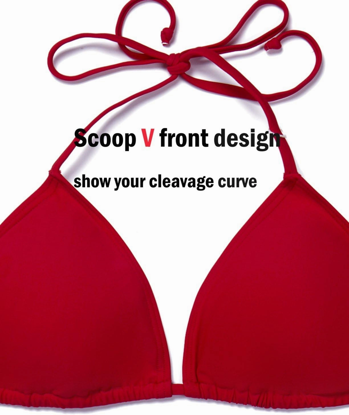 Women Triangle Bikini Top Push up Padded V-Neck Lace-up Basic Swimsuit Top