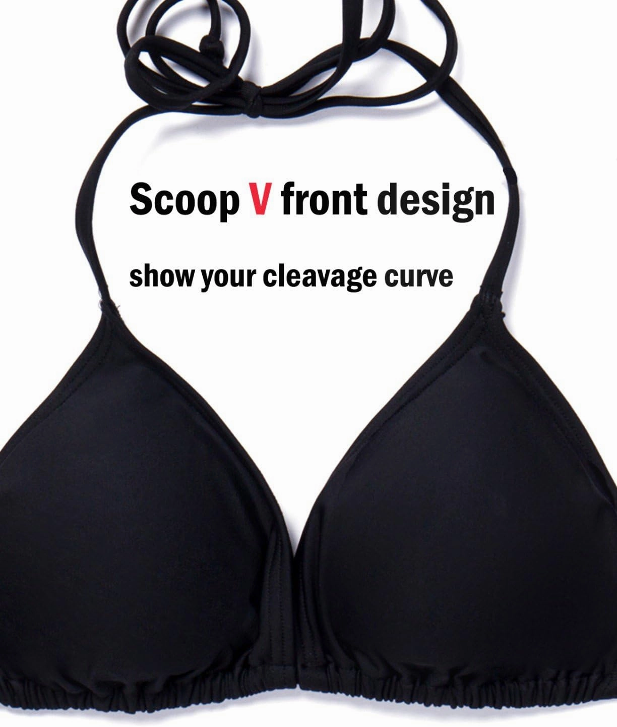 Women Triangle Bikini Top Push up Padded V-Neck Lace-up Basic Swimsuit Top