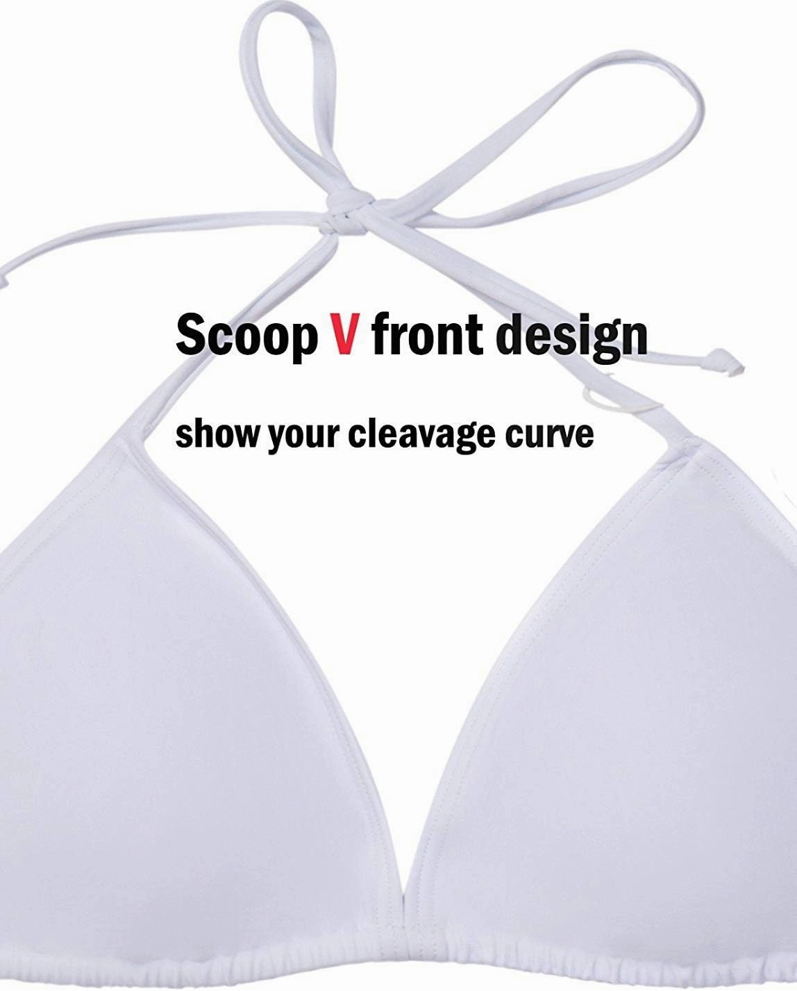 Women Triangle Bikini Top Push up Padded V-Neck Lace-up Basic Swimsuit Top