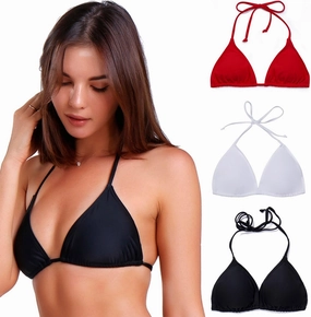 Women Triangle Bikini Top Push up Padded V-Neck Lace-up Basic Swimsuit Top
