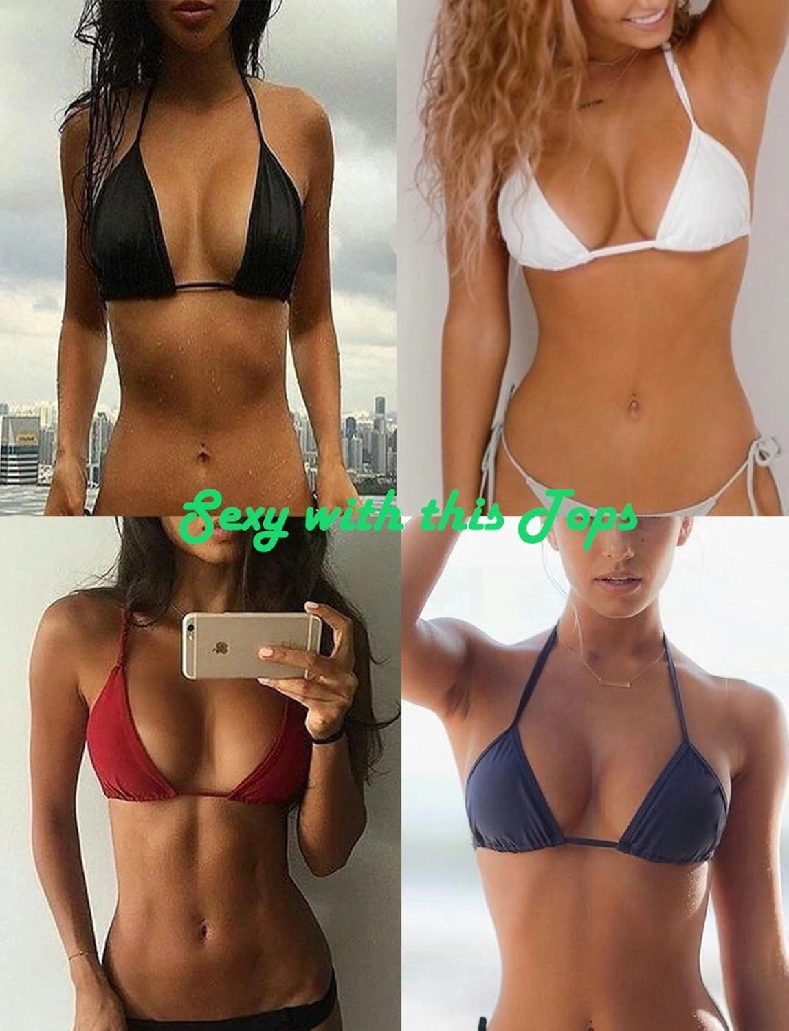 Women Triangle Bikini Top Push up Padded V-Neck Lace-up Basic Swimsuit Top