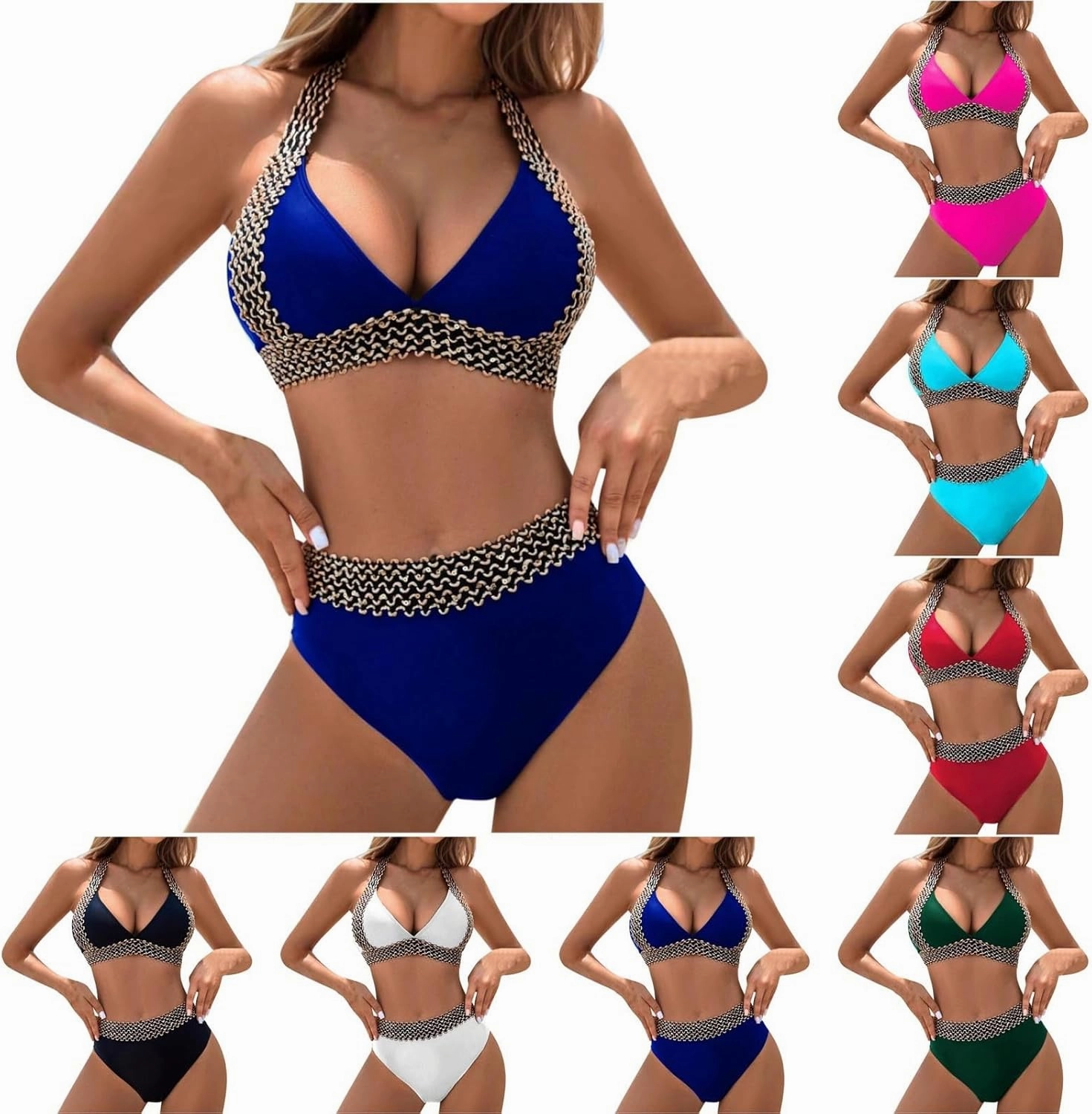 Women Two Piece Bathing Suit Sexy Swimwear Push Up Bikini Set Halter Swimsuit Full Coverage Padded 2 Piece Swimsuits