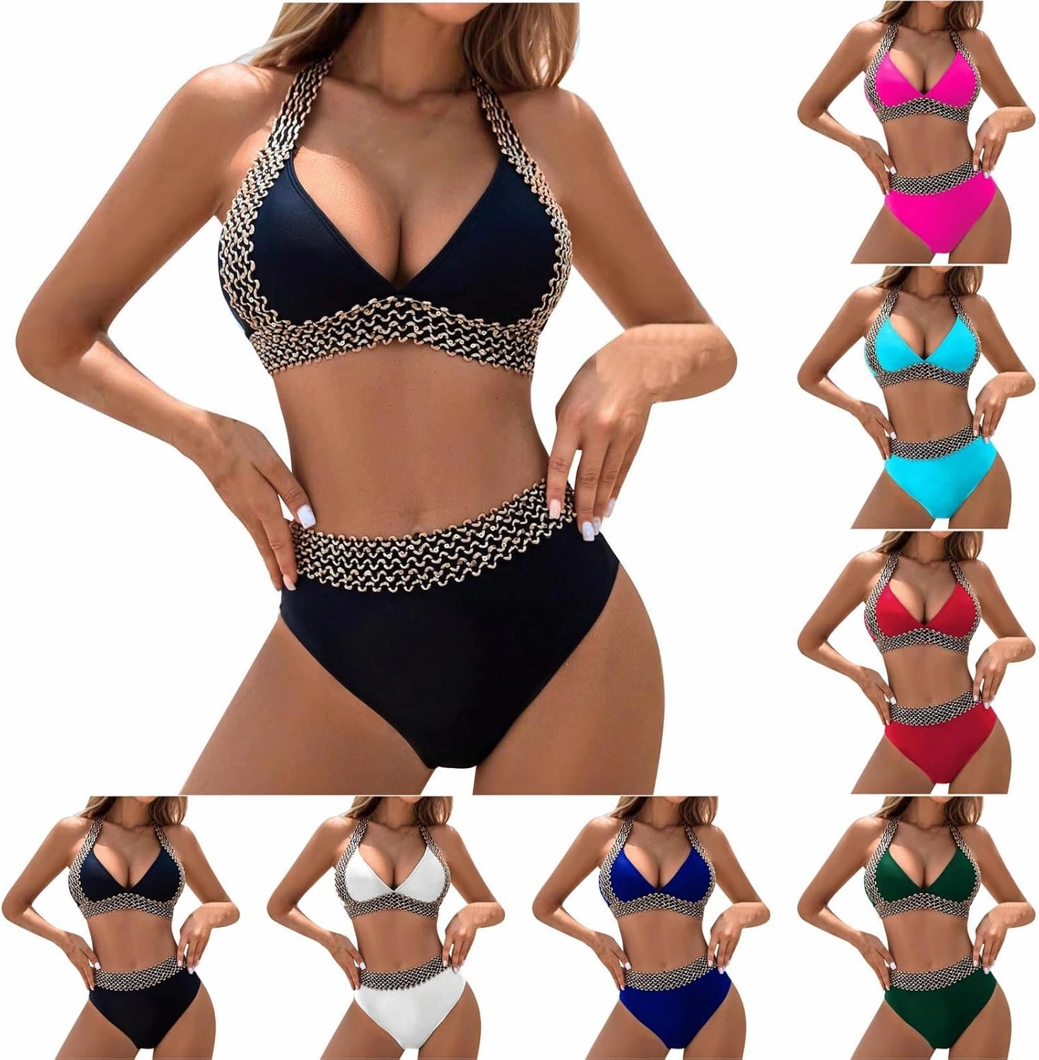 Women Two Piece Bathing Suit Sexy Swimwear Push Up Bikini Set Halter Swimsuit Full Coverage Padded 2 Piece Swimsuits