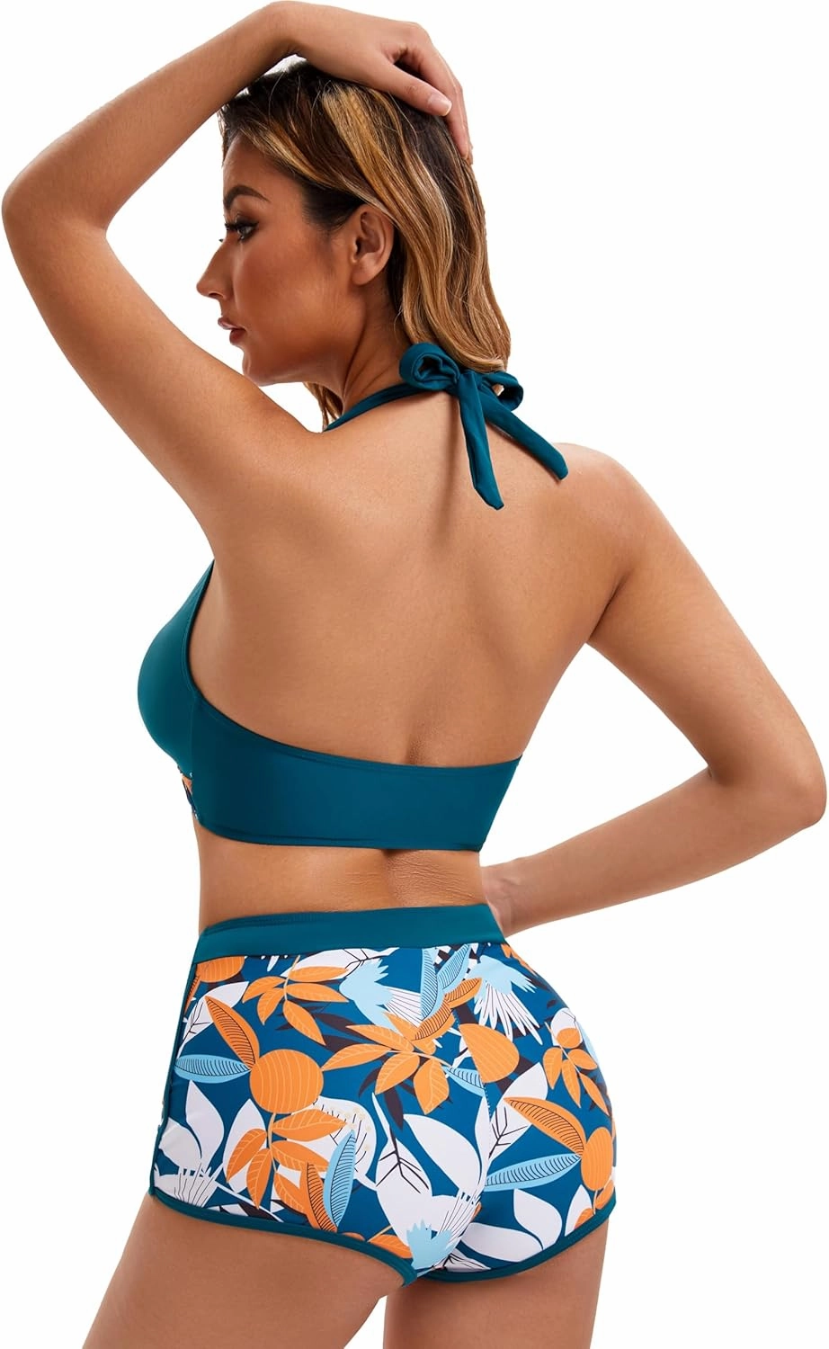 Women Two Piece Swimsuit Bathing Suits Floral Tropical High Waisted Beachwear Board Shorts Halter Tops
