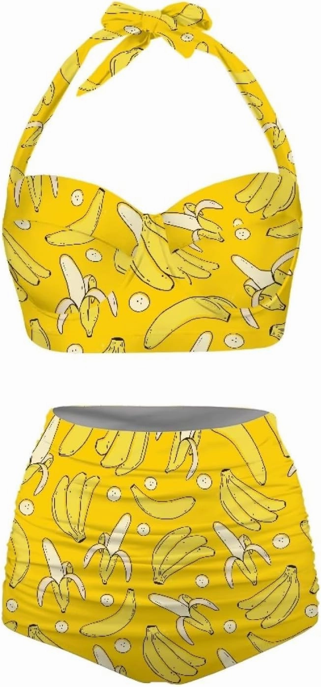 Women Two Piece Swimsuit High Waisted Push Up Bikini Sets Tummy Control Bathing Suit Plus Size Halter Swimwear S-2XL