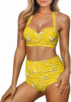 Women Two Piece Swimsuit High Waisted Push Up Bikini Sets Tummy Control Bathing Suit Plus Size Halter Swimwear S-2XL