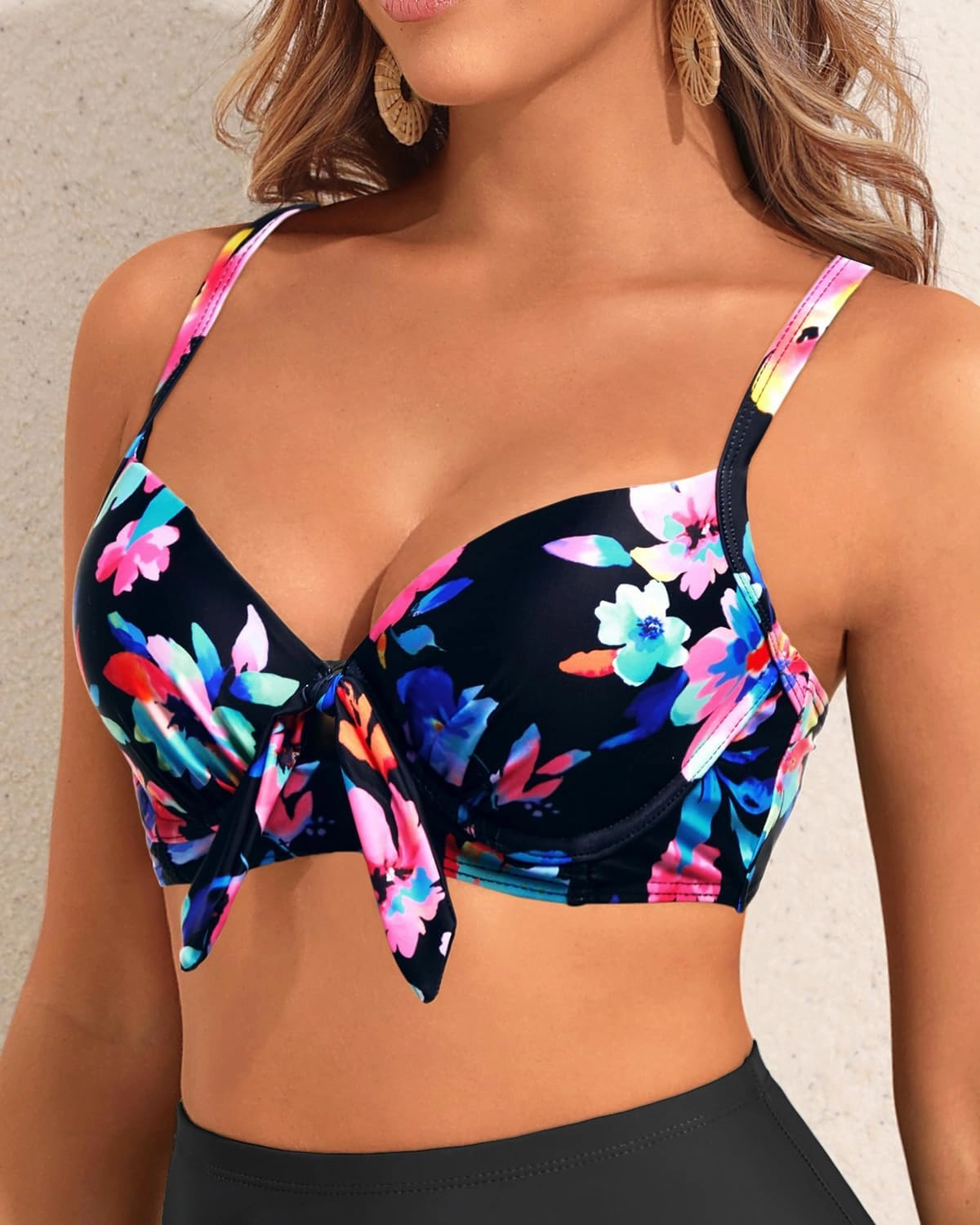 Women Underwire Bikini Swim Top - Push Up Knot Front Swimsuit Top 2025 Bathing Suit Bra