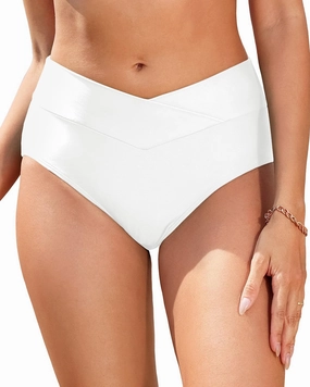 Women V Cut Full Coverage Bikini Bottom - High Waist Swim Bathing Suit Bottoms Cross V Front Swimsuit