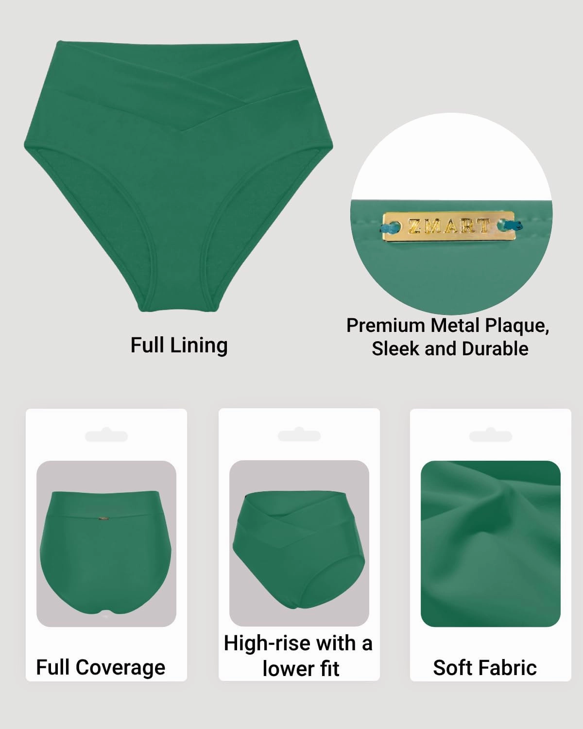 Women V Cut Full Coverage Bikini Bottom - High Waist Swim Bathing Suit Bottoms Cross V Front Swimsuit