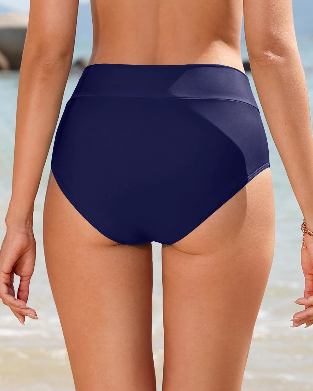 Women V Cut Full Coverage Bikini Bottom - High Waist Swim Bathing Suit Bottoms Cross V Front Swimsuit