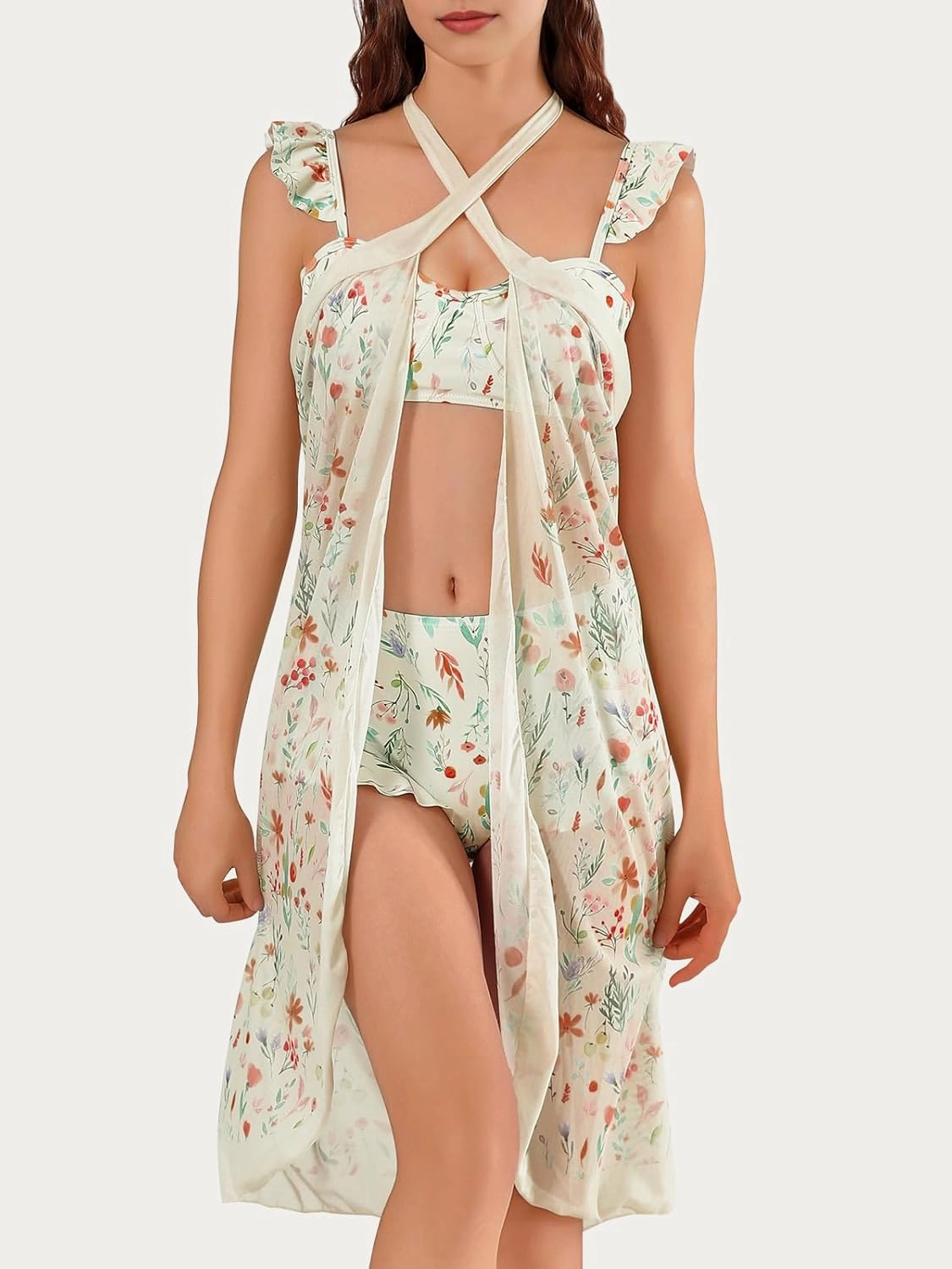 Womens 3 Piece Swimsuits with Cover Up 3 Pieces Bikini Set with Sarong High Waisted Bikini with Beach Cover Up Set