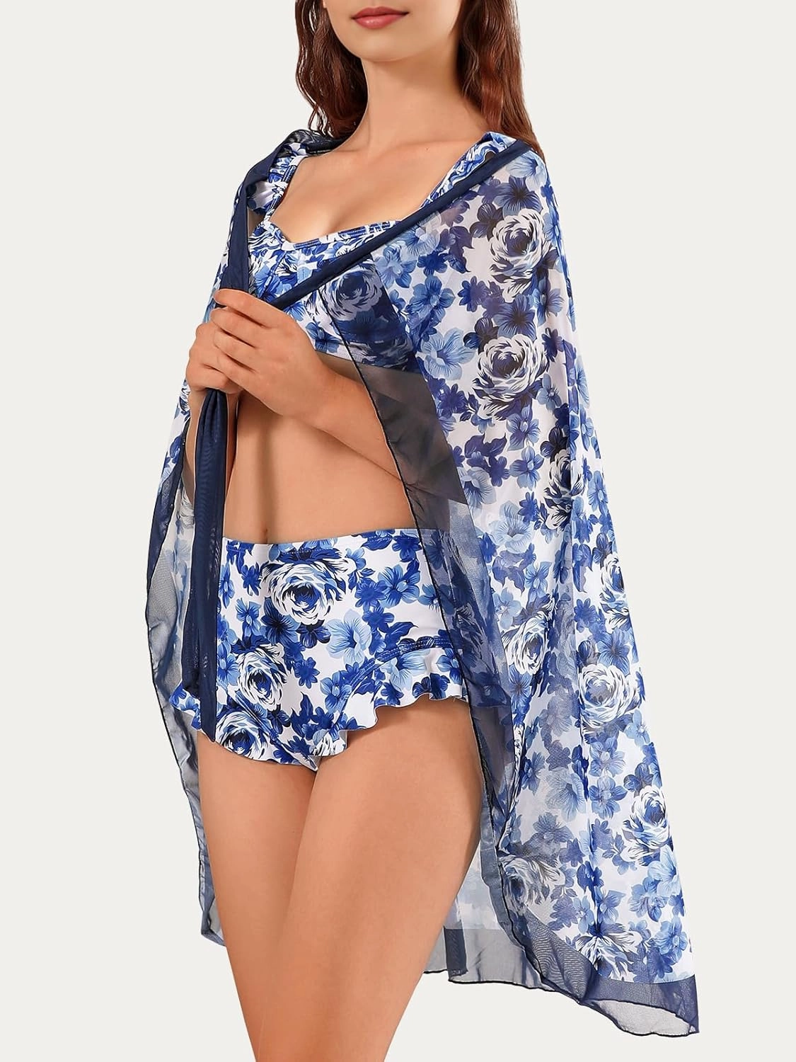 Womens 3 Piece Swimsuits with Cover Up 3 Pieces Bikini Set with Sarong High Waisted Bikini with Beach Cover Up Set
