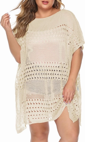 Womens Beach Cover Up Hollow Out, Plus Size Swimsuit Coverup Crochet Bathing Suit Cover ups Bikini Summer Beachwear Dress
