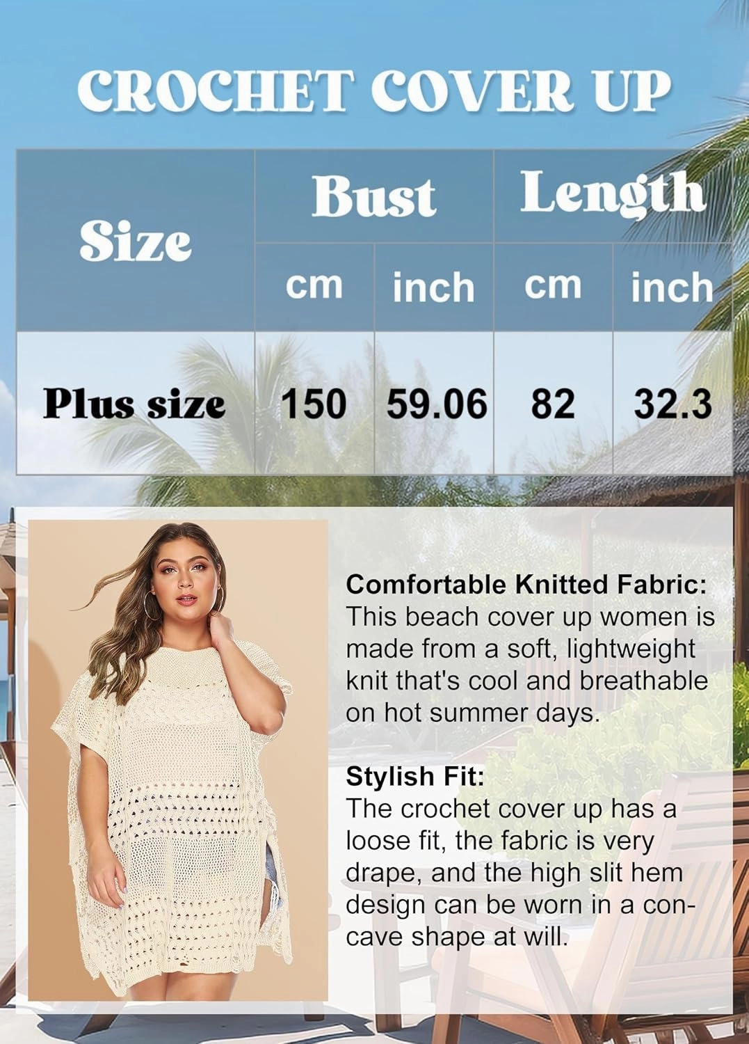 Womens Beach Cover Up Hollow Out, Plus Size Swimsuit Coverup Crochet Bathing Suit Cover ups Bikini Summer Beachwear Dress