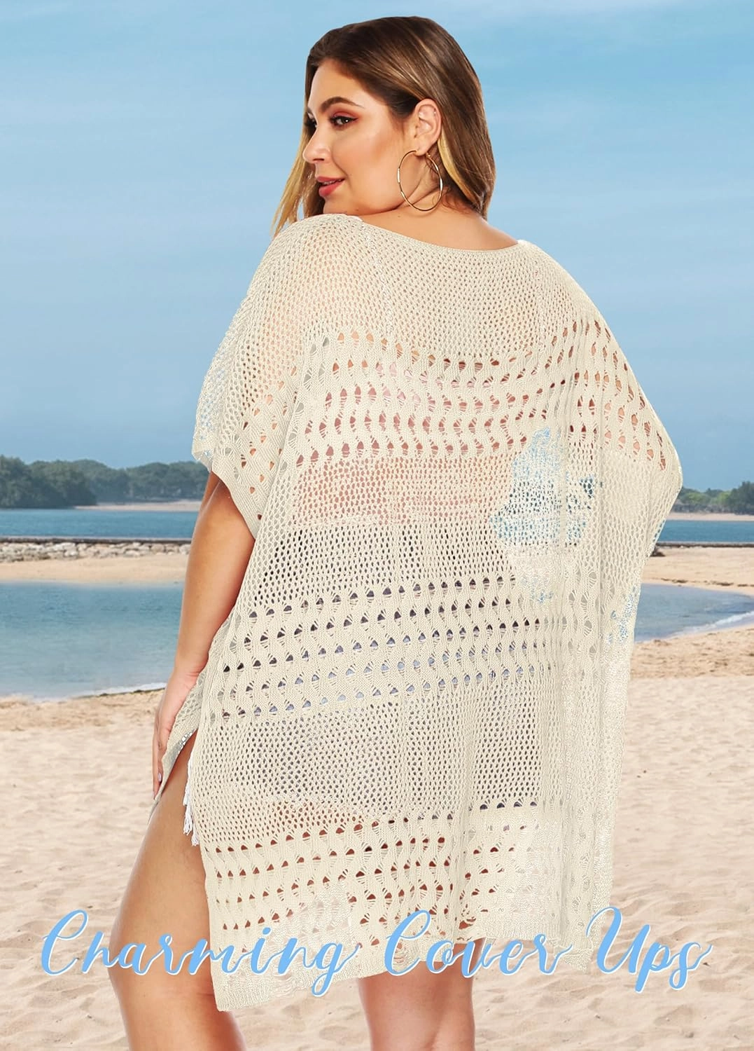 Womens Beach Cover Up Hollow Out, Plus Size Swimsuit Coverup Crochet Bathing Suit Cover ups Bikini Summer Beachwear Dress