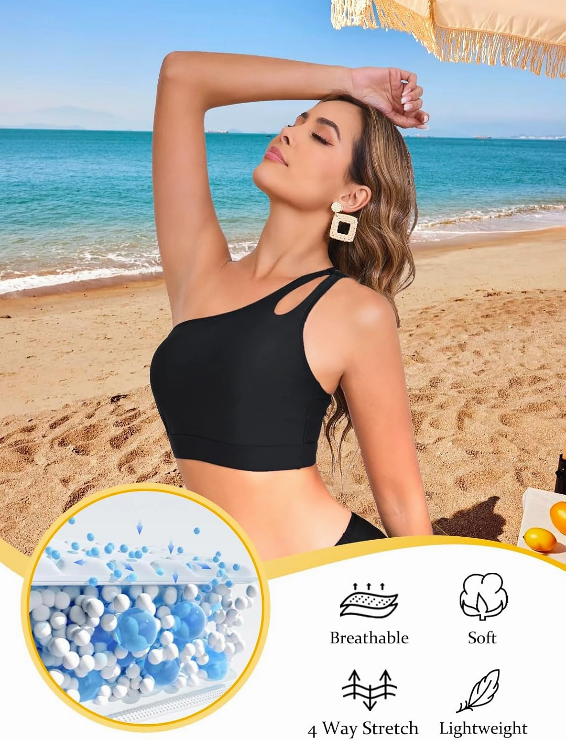 Womens Bikini Tops Push Up Bathing Suit Top One Shoulder Swimsuit Tops Full Coverage Swim Top Only