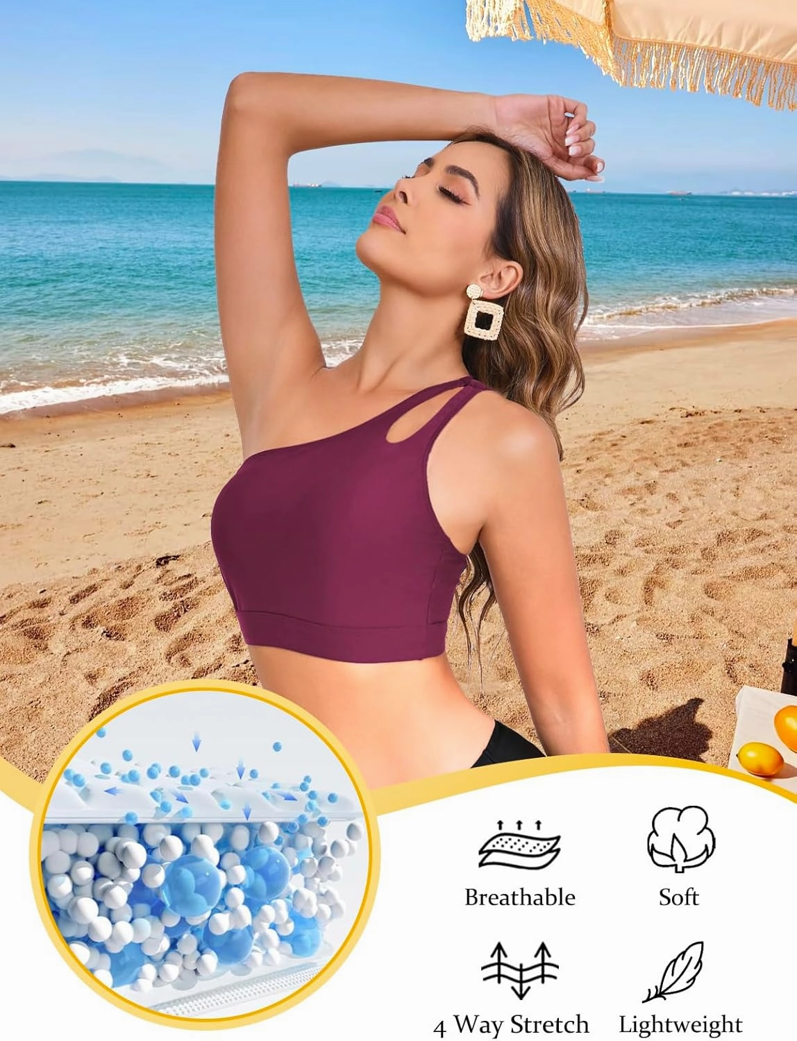Womens Bikini Tops Push Up Bathing Suit Top One Shoulder Swimsuit Tops Full Coverage Swim Top Only