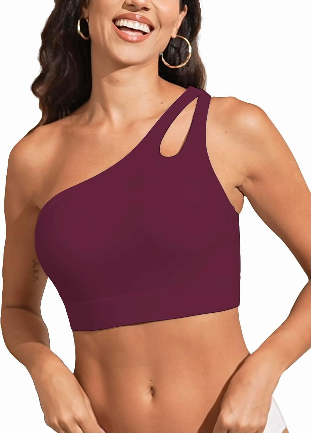 Womens Bikini Tops Push Up Bathing Suit Top One Shoulder Swimsuit Tops Full Coverage Swim Top Only