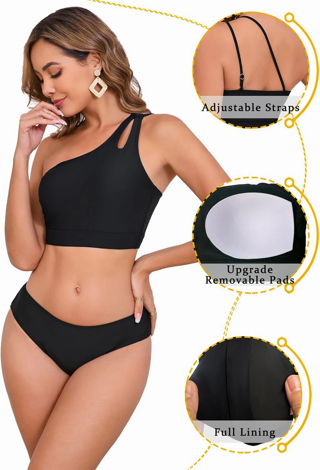Womens Bikini Tops Push Up Bathing Suit Top One Shoulder Swimsuit Tops Full Coverage Swim Top Only
