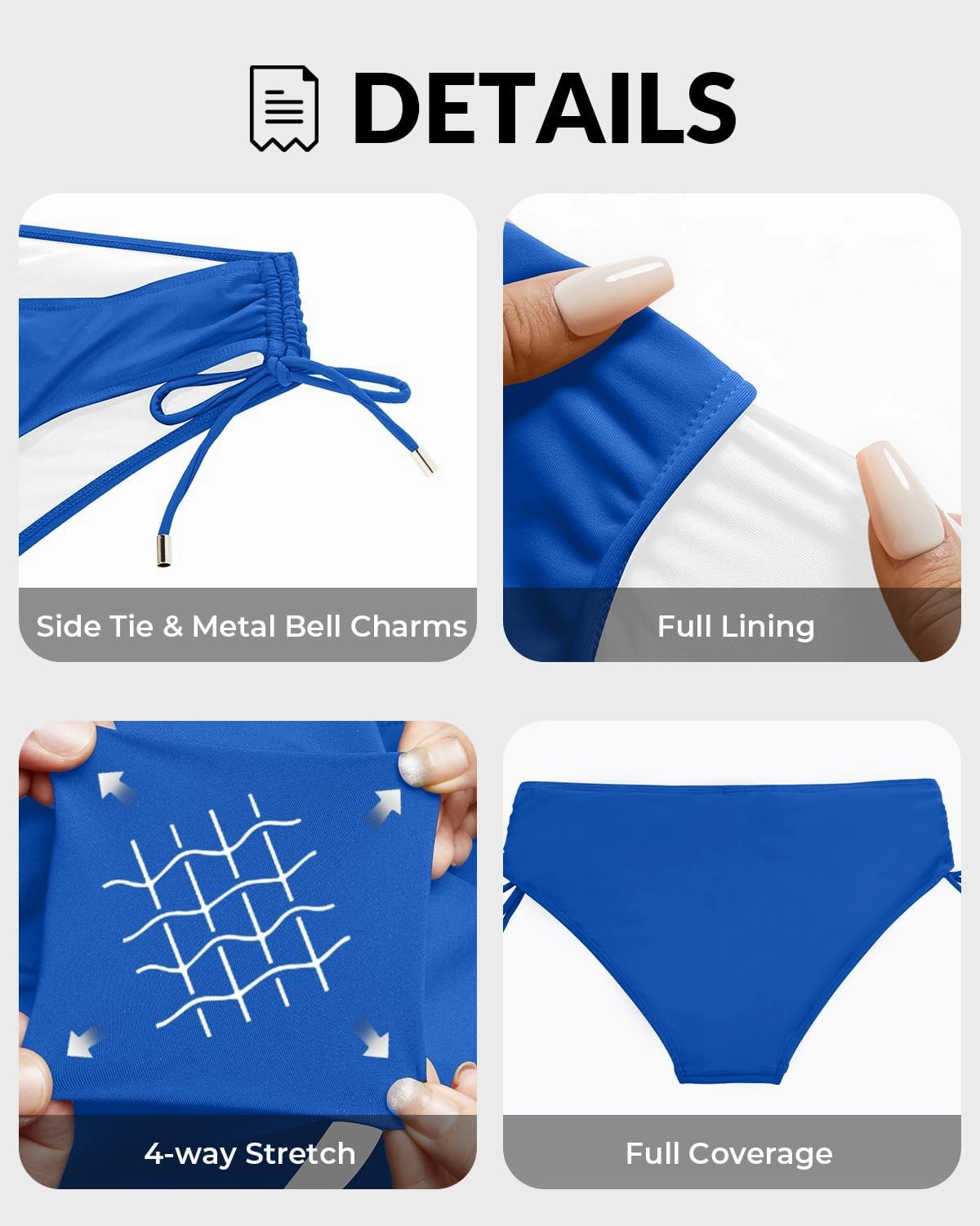 Womens Full Coverage Bikini Bottoms - Low Rise Bathing Suit Swim Bottom Side Tie Ruched Swimsuits Swimwear