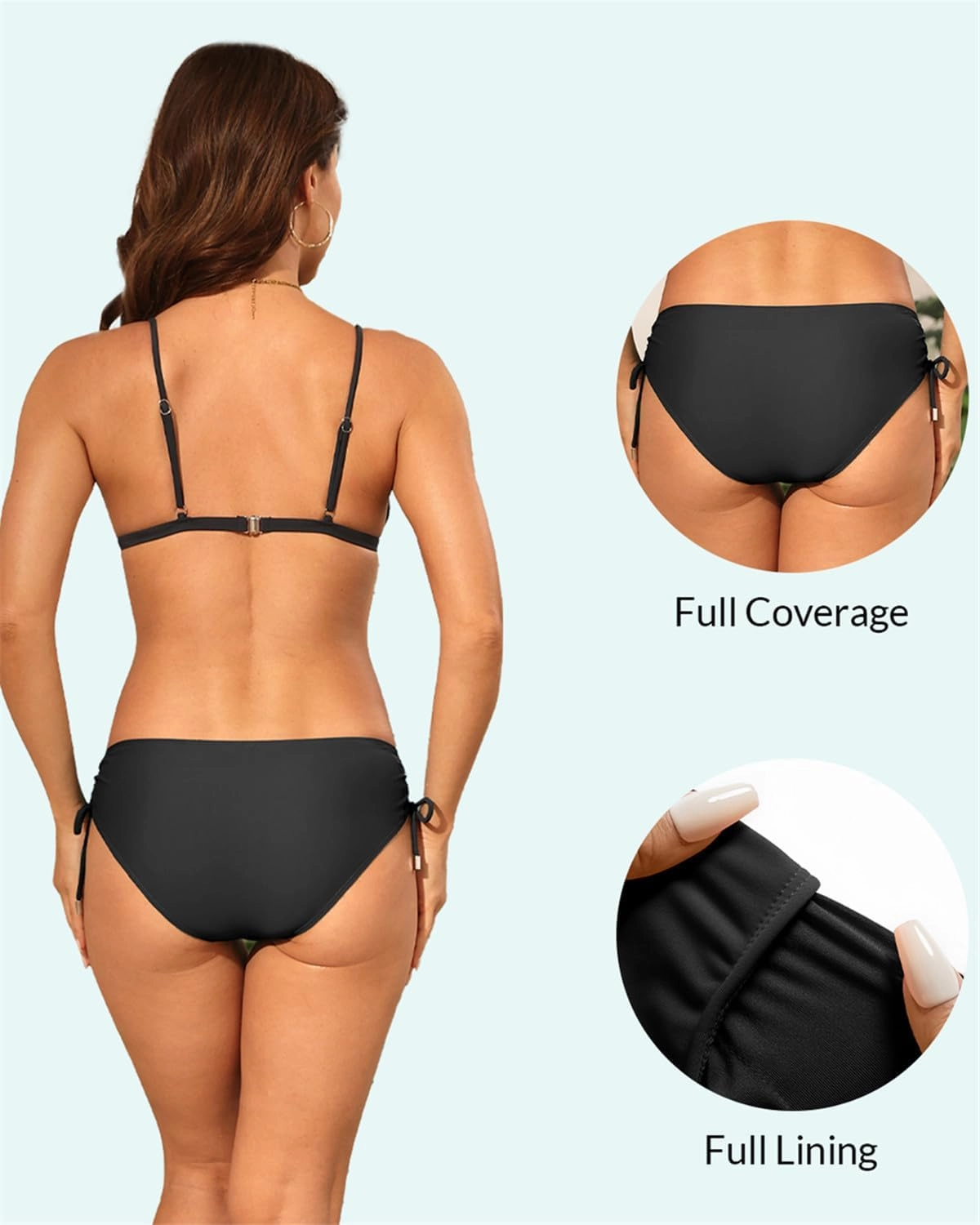 Womens Full Coverage Bikini Bottoms - Low Rise Bathing Suit Swim Bottom Side Tie Ruched Swimsuits Swimwear